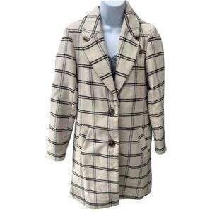 Jacqueline de Yong Peacoat in Cream & Black Check Pattern